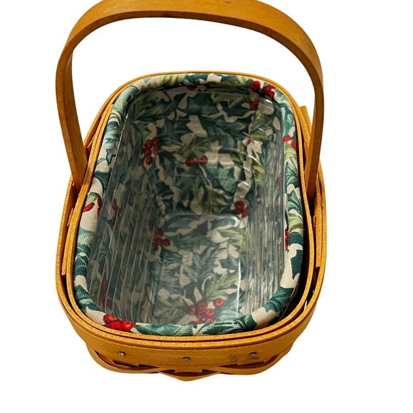 Longaberger Handwoven Basket With Handle & Fabric Liner Dresden Ohio USA Holiday - Picture 5 of 5